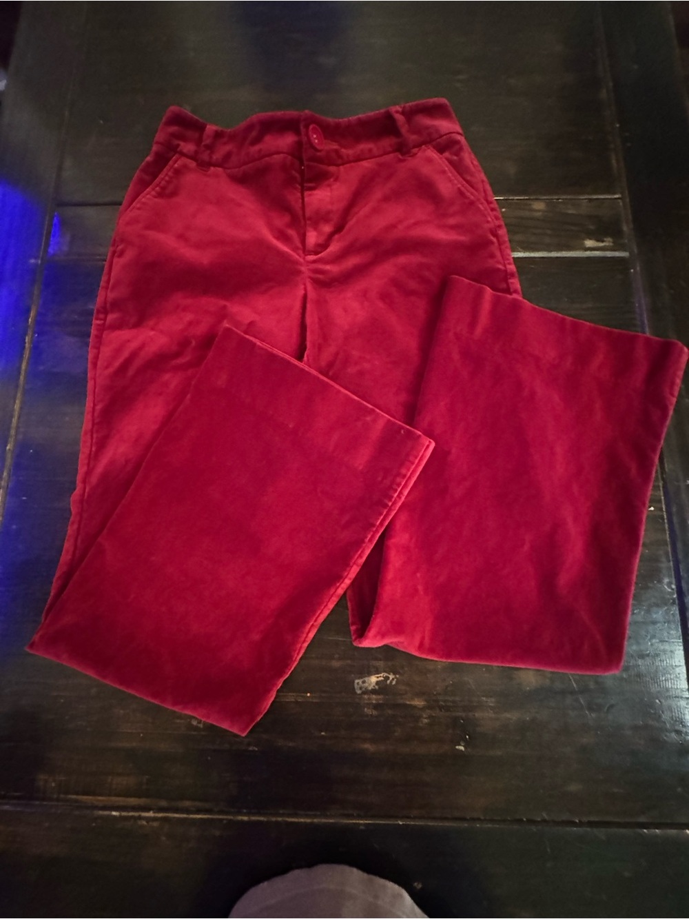 CAbi Women's Deep Red Flare Velvet Jeans